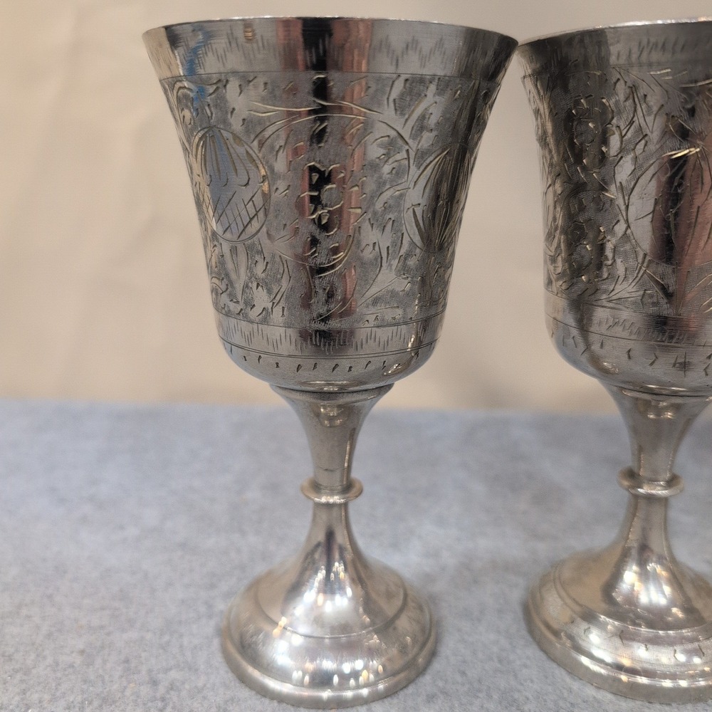 World Gift India Silver Tone Etched Floral Goblets Chalice Set of 6 NA306 - Picture 2 of 11